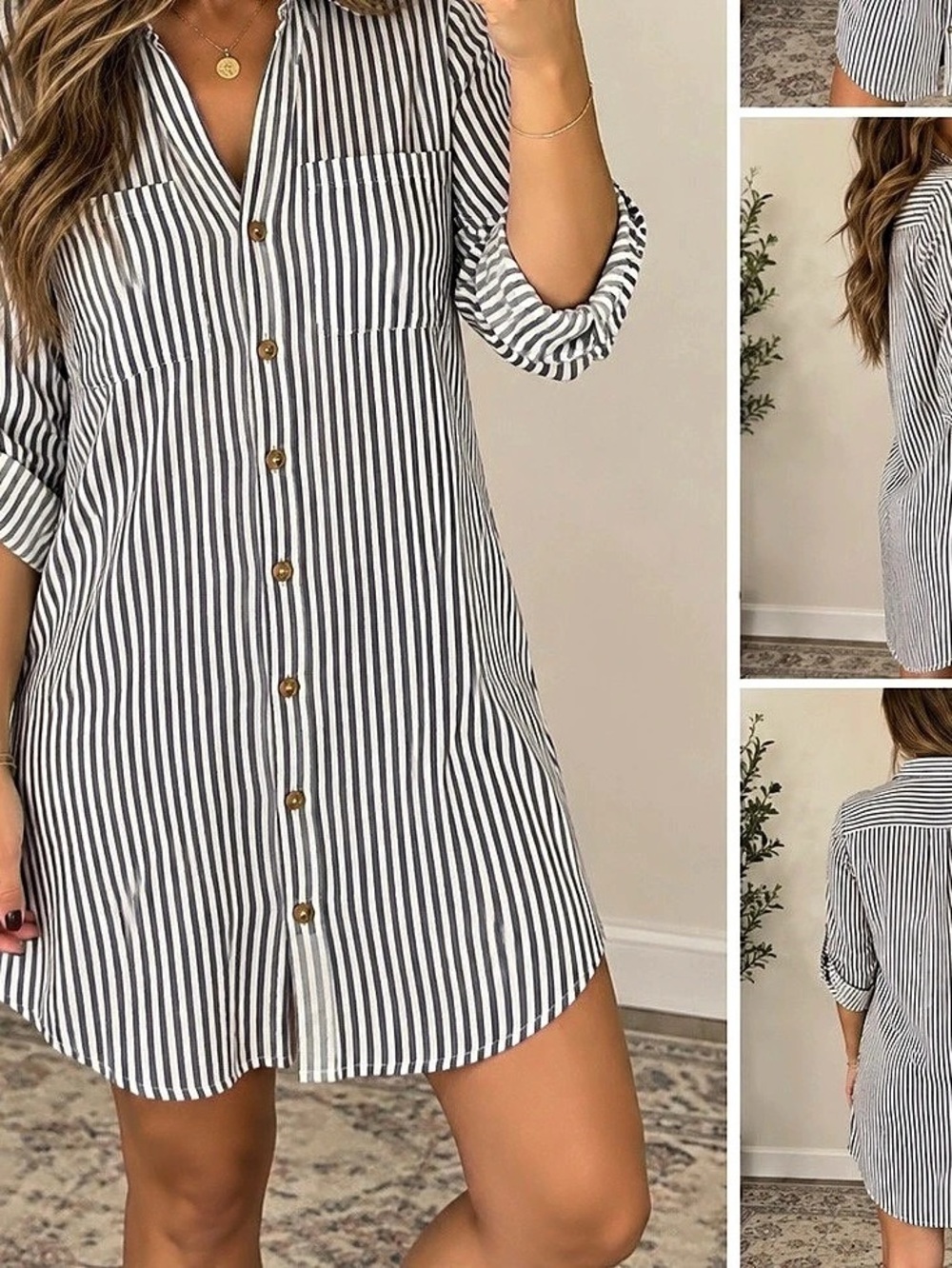 Abercrombie & Fitch Striped Button-Up Shirt Dress Blue & White XS